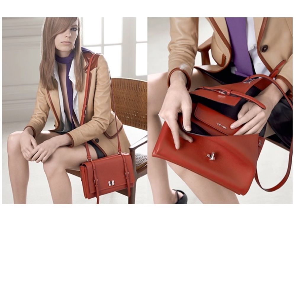RARE PRADA Runway/AD 2014 Vitello Lux Calf Shoulder/Crossbody Bag COA - Picture 4 of 17